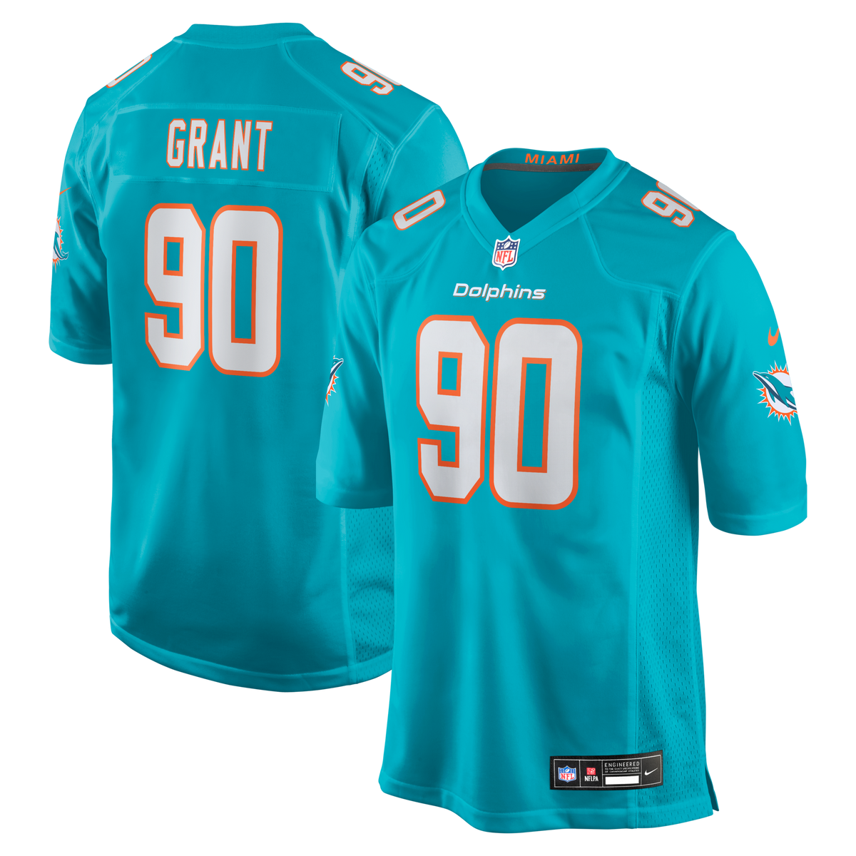 Miami Dolphins Kenneth Grant Aqua Team Game Jersey