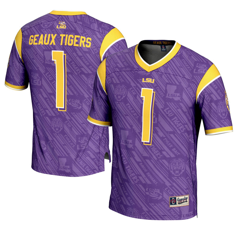 LSU Tigers #1 Purple Highlight Print Football Fashion Jersey