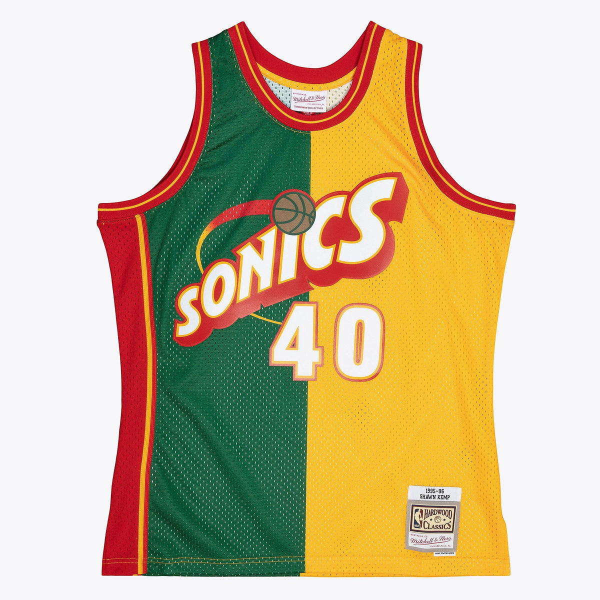 Seattle Supersonics Shawn Kemp 1995 Split Swingman Jersey - Green/Yellow